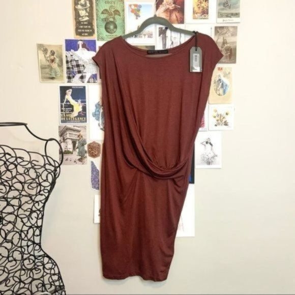ALLSAINTS SABIE RUST MARL DRAPE RUCHED DRESS 6 - Picture 2 of 7